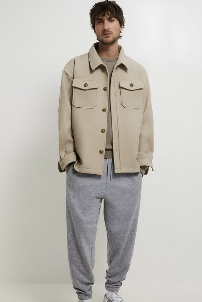 Wool Shacket Layered Over a Long Sleeve Tee