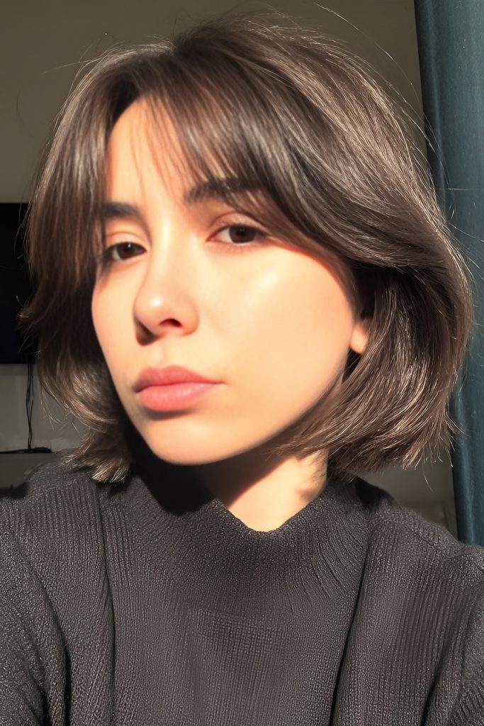 Chin Length Bob with Curtain Bangs
