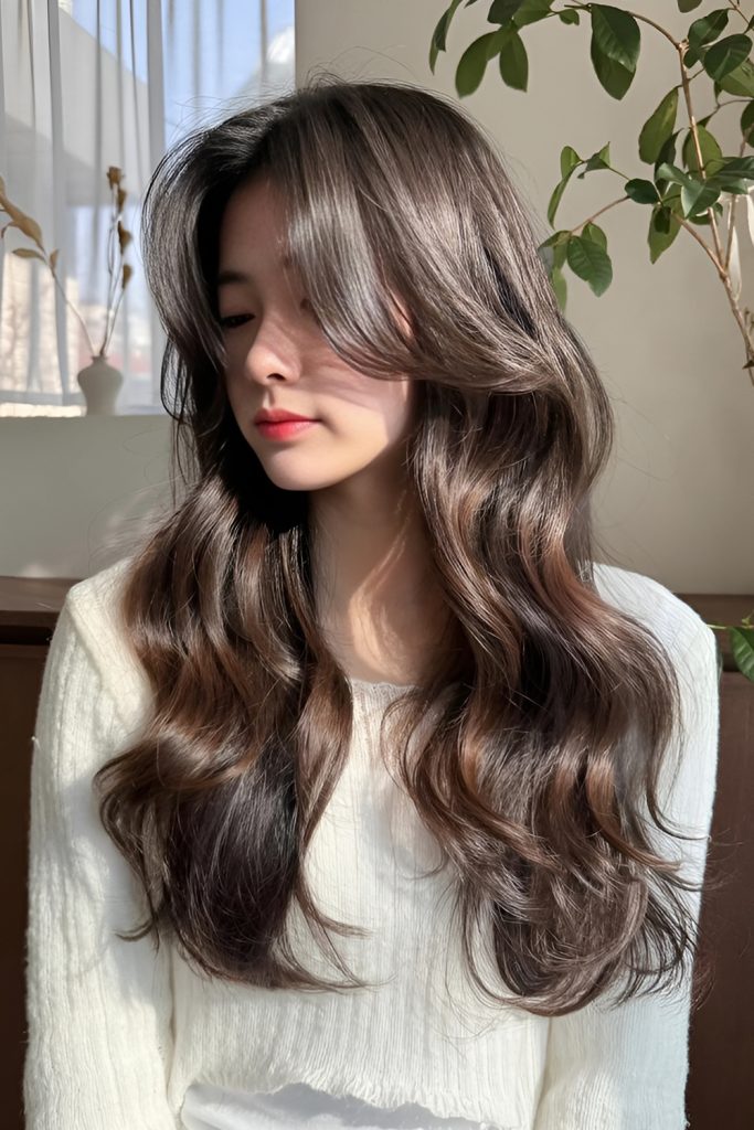 Classic Curtain Bangs with Long Flowing Layers