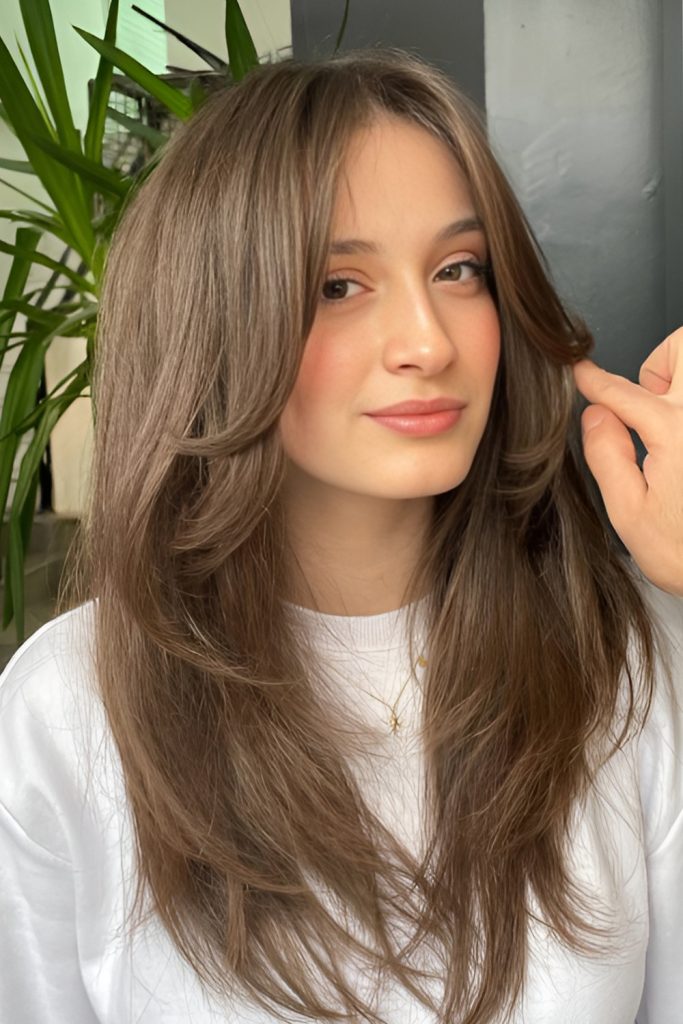 Curtain Bangs with Long Hair and Balanced Proportions