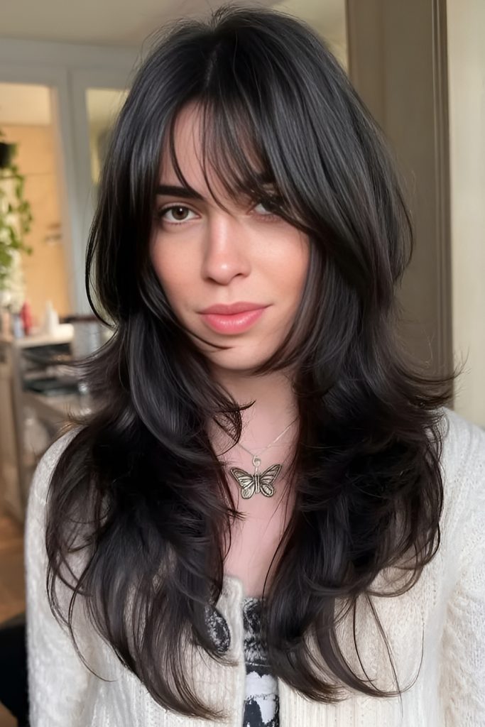 Curtain Bangs with Long Hair and Natural Movement