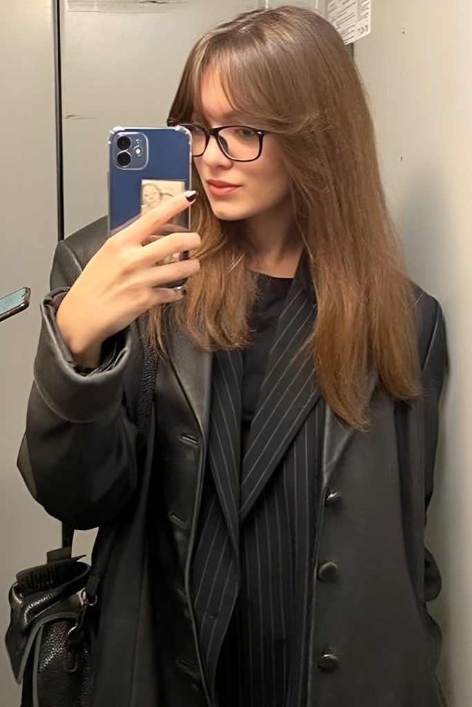 Curtain Bangs with Long Hair and Polished Finish