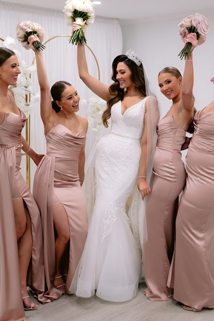Dusty Pink Strapless Cowl Neck Mermaid Bridesmaid Dress