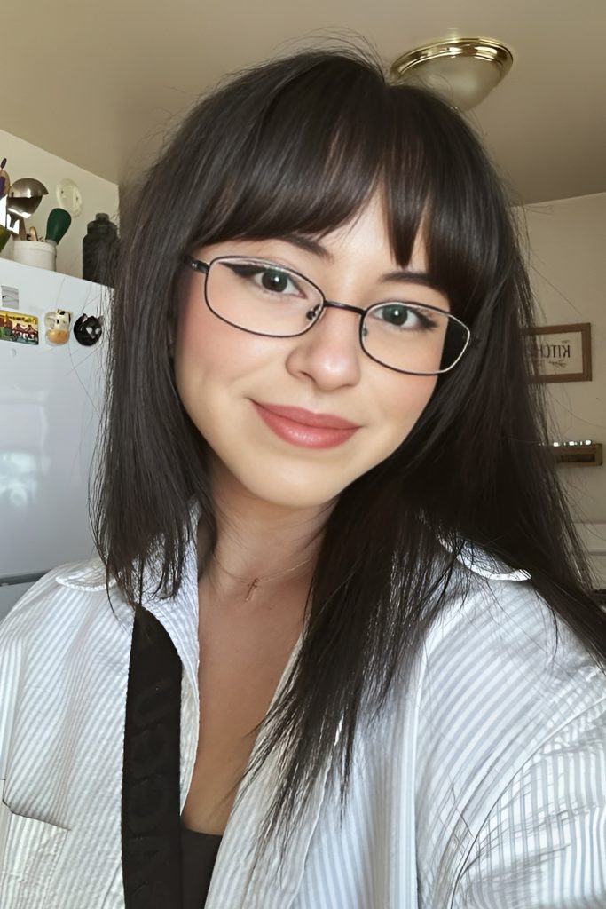 Face Framing Curtain Bangs for Rectangular Glasses