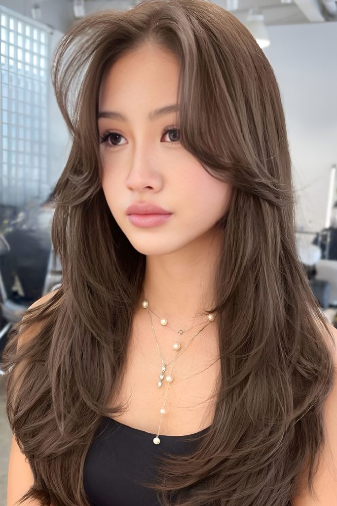 Feathered Curtain Bangs on Long Hair