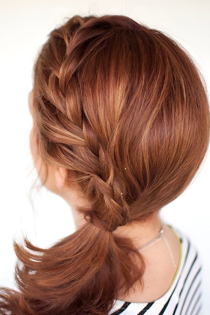 French Braid into Low Ponytail