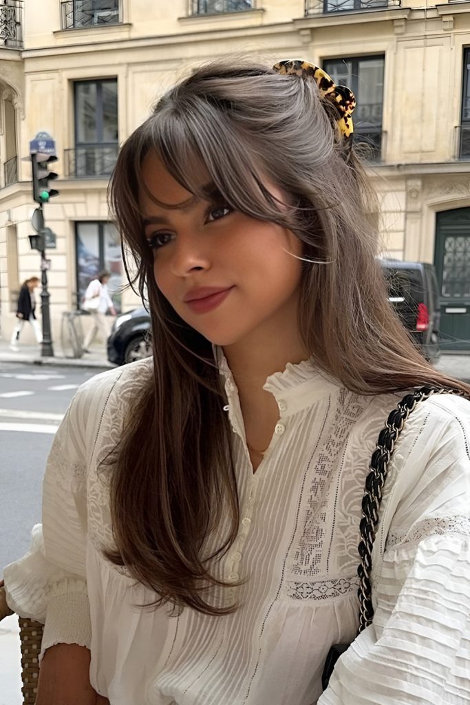 Long Hair Curtain Bangs for a Youthful Look