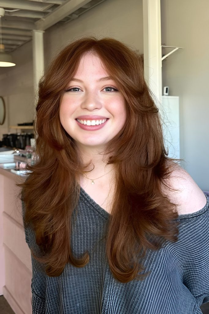 Long Hair with Curtain Bangs and Effortless Styling