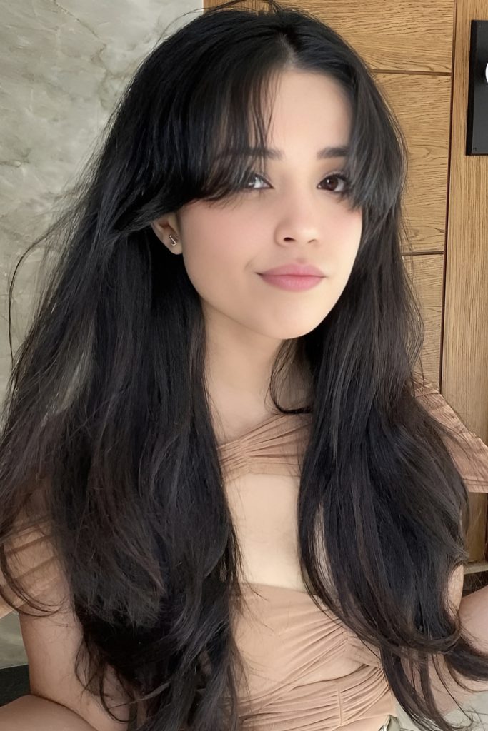 Long, Thick Hair with Curtain Bangs