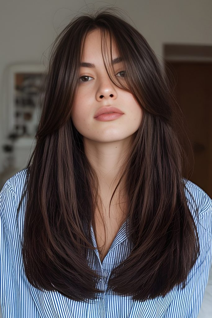 Low Maintenance Curtain Bangs for Long Hair