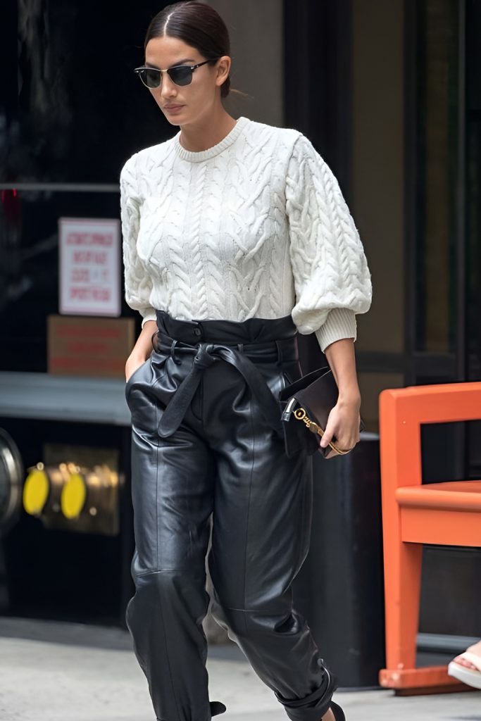 Paperbag Waist Leather Pants with a Fashion Insider Feel