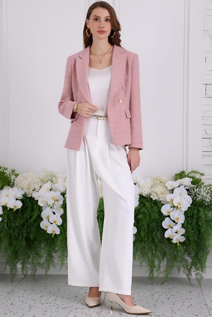 Pastel Blazers Worn with Crisp White Trous