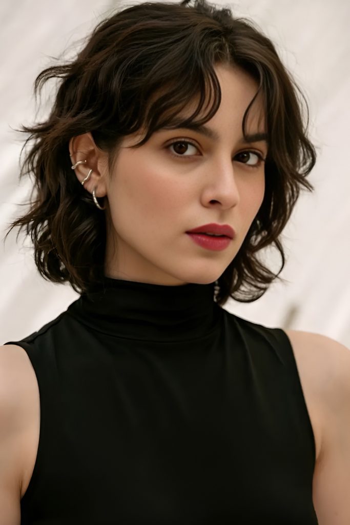 Short Curly Hair with Curtain Bangs
