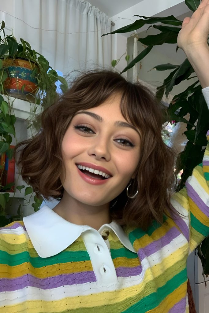Short Wavy Hair with Curtain Bangs