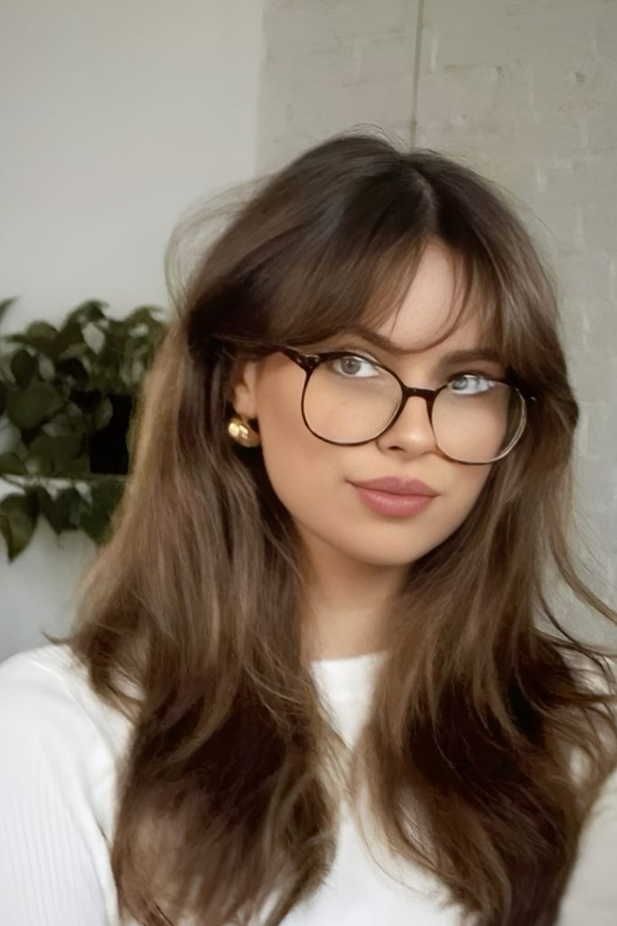Soft Curtain Bangs with Oversized Glasses
