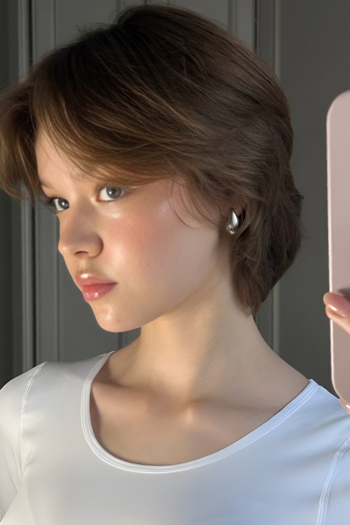 Tapered Short Cut with Curtain Bangs