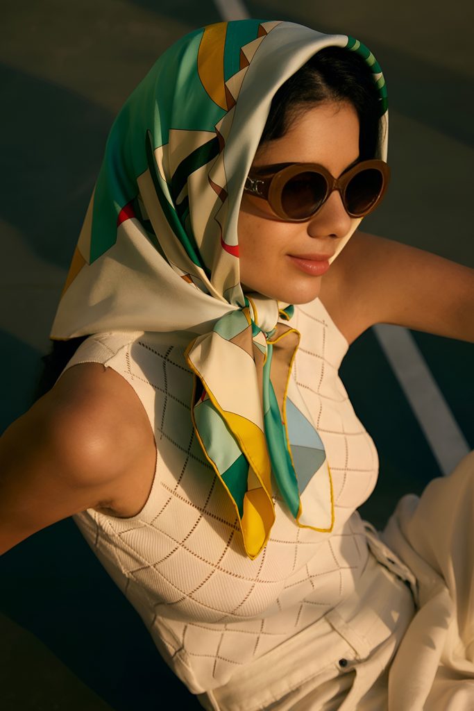 The Casual Luxe Trick Basics with a Head Scarf