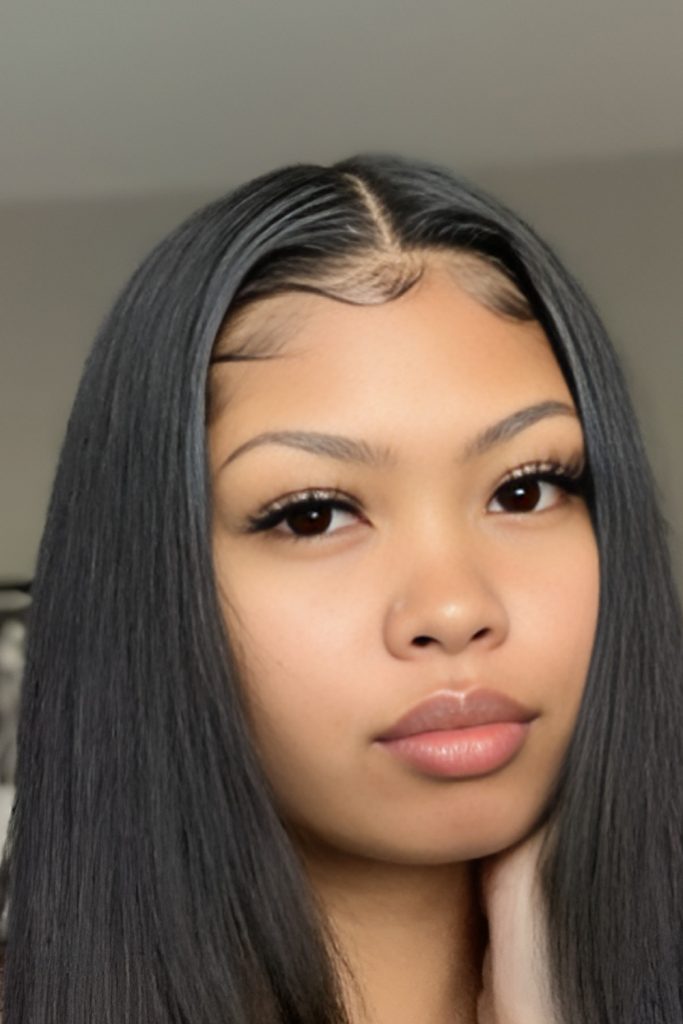 Extra Long Bone Straight Hair with a Sharp Middle Part