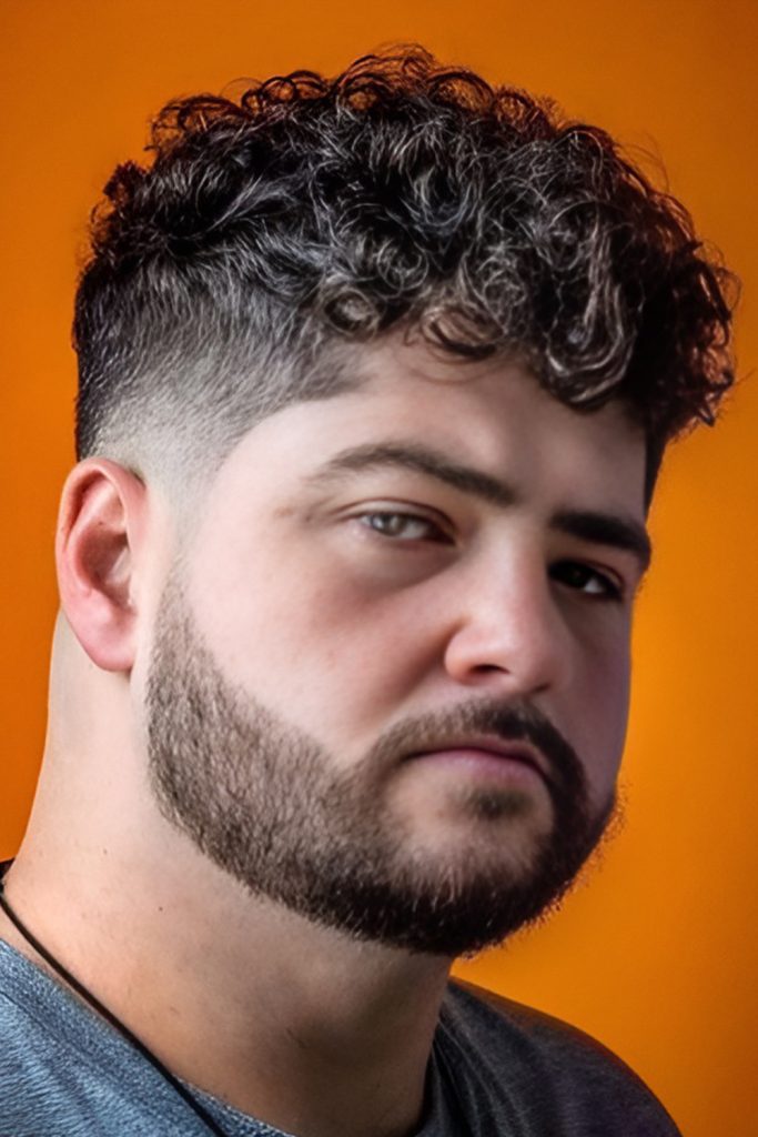 Curly Top Taper Fade with a Beard
