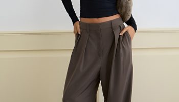 Fitted Polo Top with Relaxed Wide Leg Pants