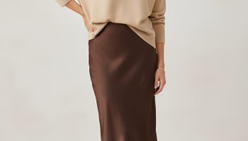 Lightweight Knit Top with Satin Midi Skirt