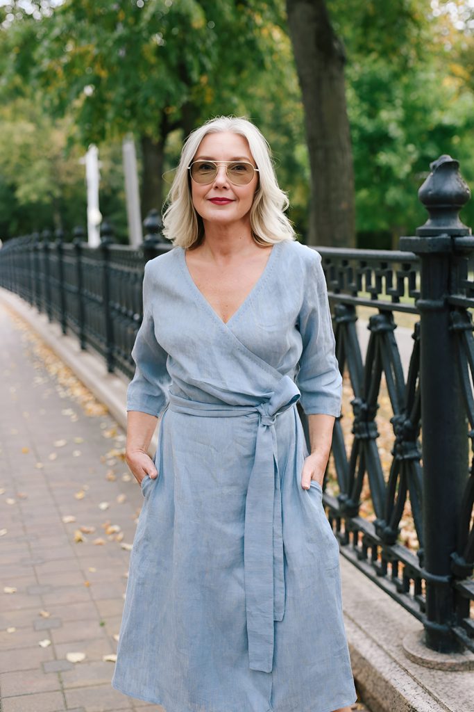 Linen Wrap Midi Dress with Timeless Elegance