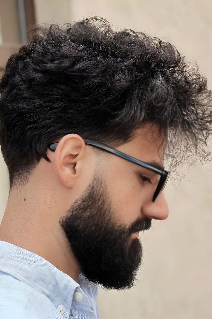 Messy Top Taper Fade with Beard