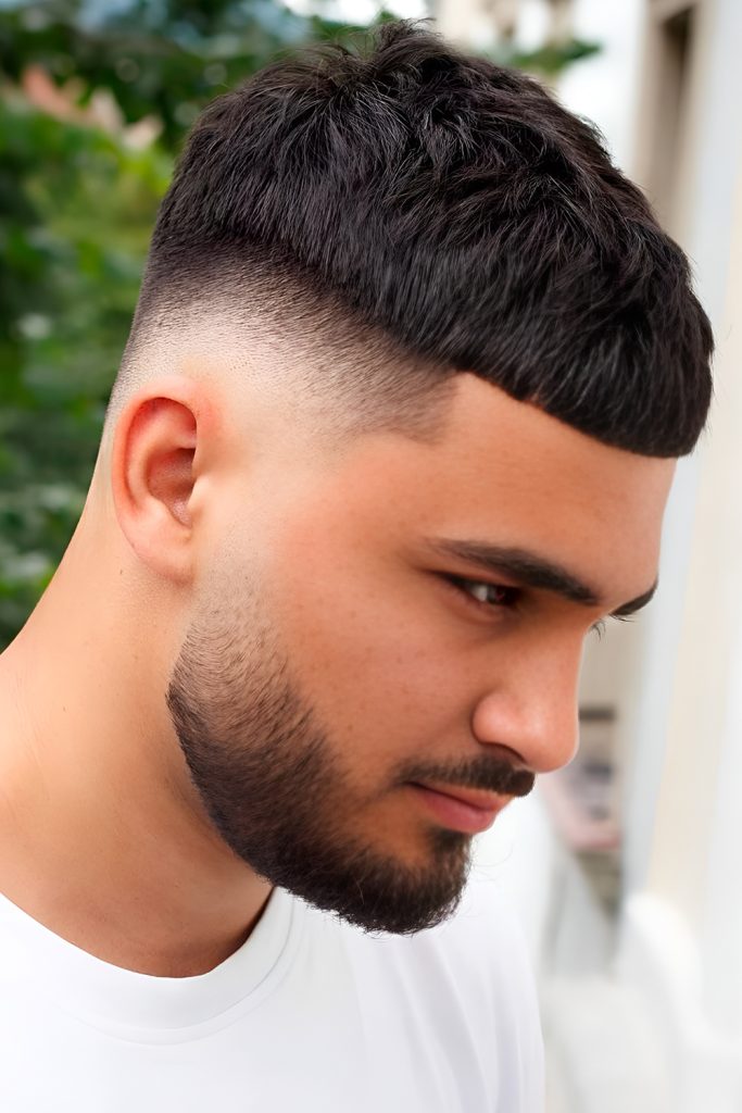 Mid Fade Textured Caesar with Sharp Contrast