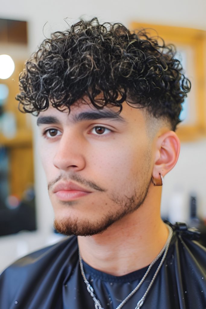 Modern Edge with a Curly Textured Crop and Hard Part