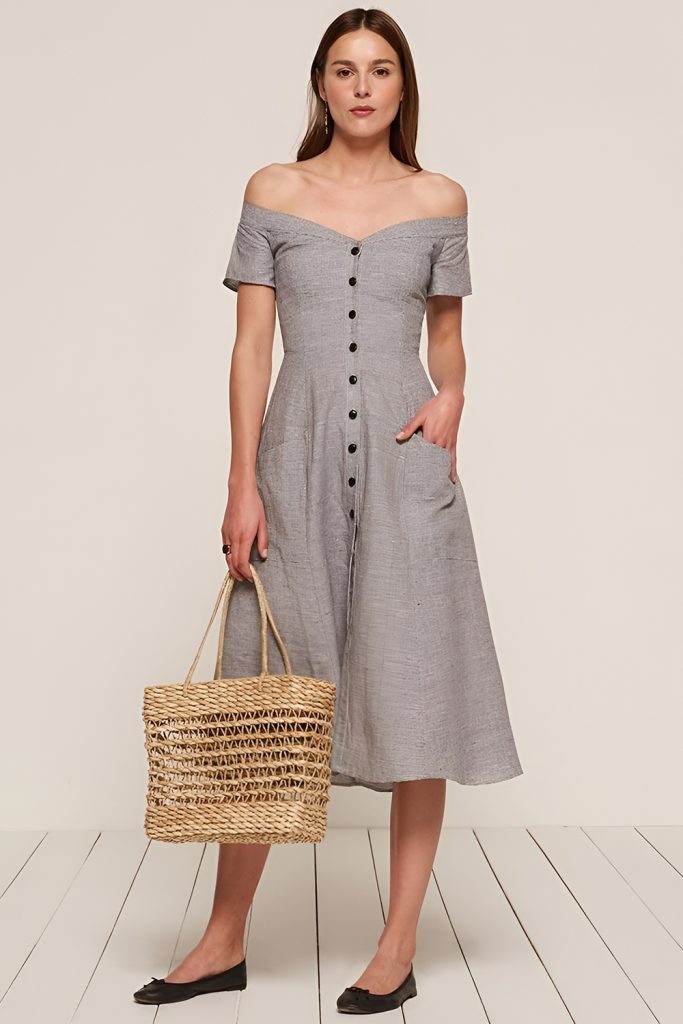 Off Shoulder Linen Dress with Relaxed Charm