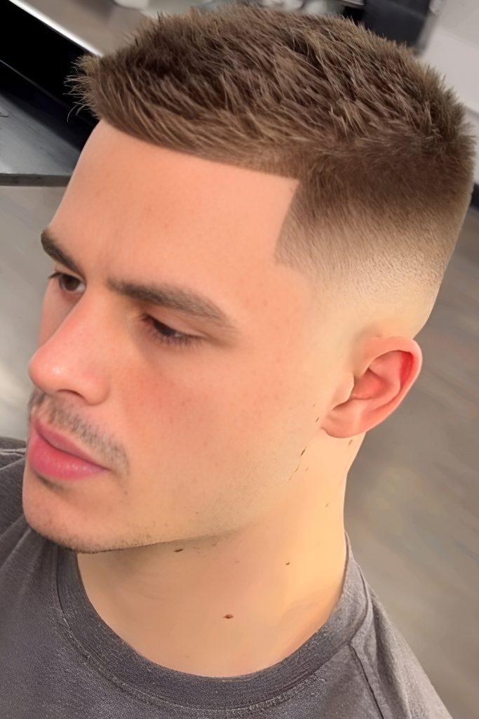 Short Caesar Haircut with Skin Fade on the Sides