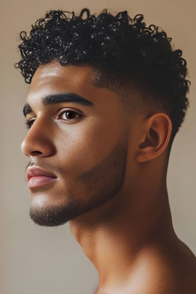Short Curly Afro and Faded Sides