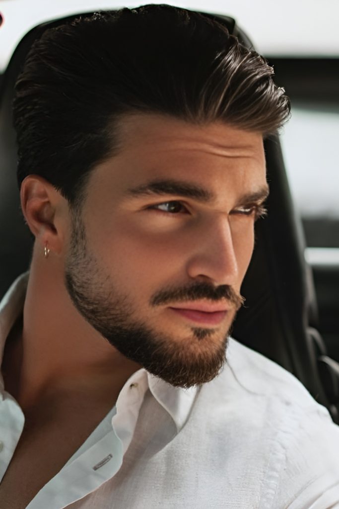 Slick Back Taper Fade with a Full Beard