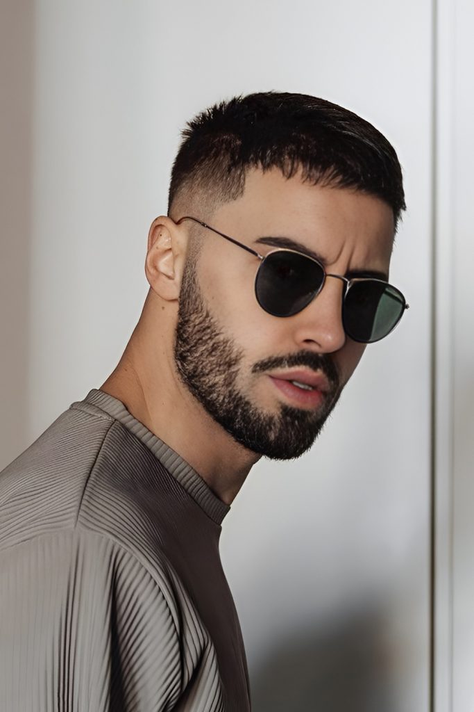 Taper Fade with a Beard and Fringe