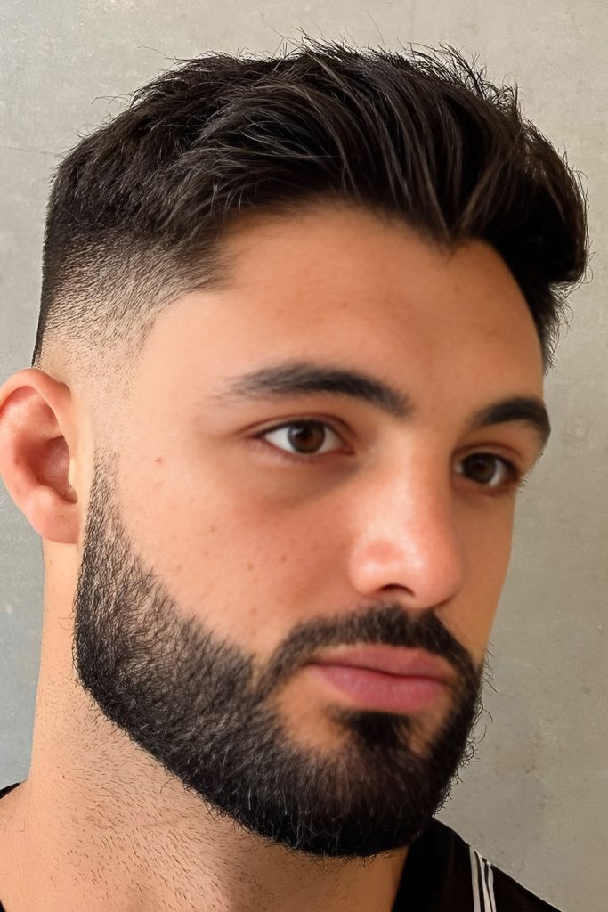 Taper Fade with a Beard and Quiff