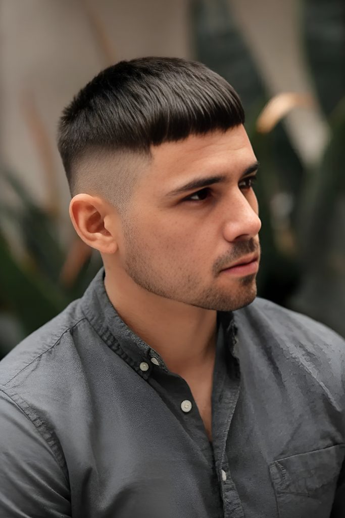Textured Caesar Haircut with a Well Groomed Beard