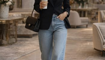 Dark Denim Styled With a Lightweight Blazer