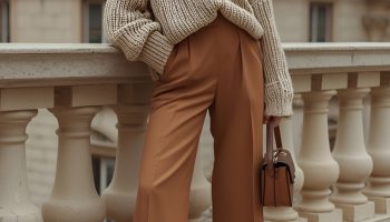 Knitwear Combined With Structured Straight Leg Pants