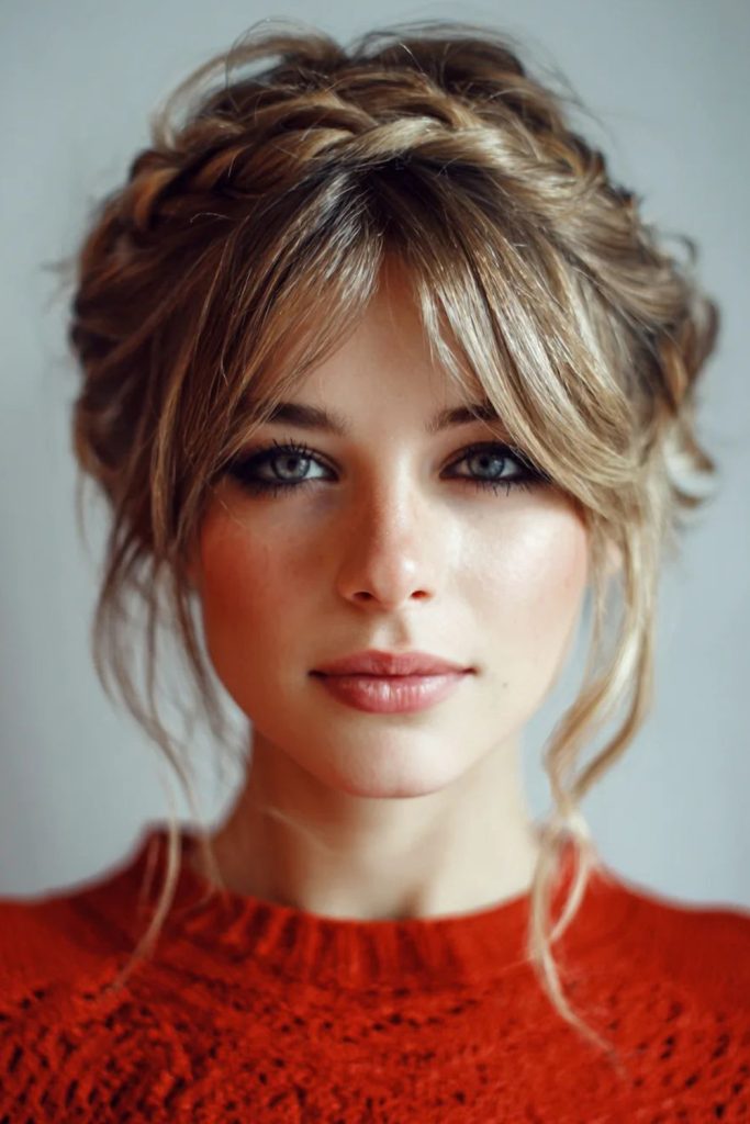 Braided Crown with Curtain Bangs
