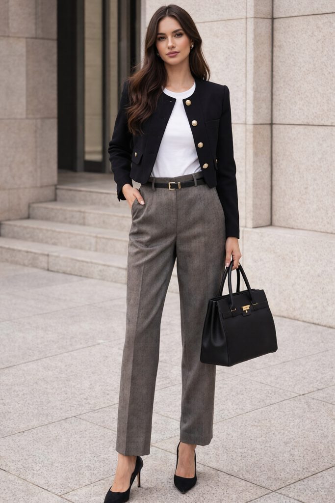 Cardigan with Crisp White Shirt