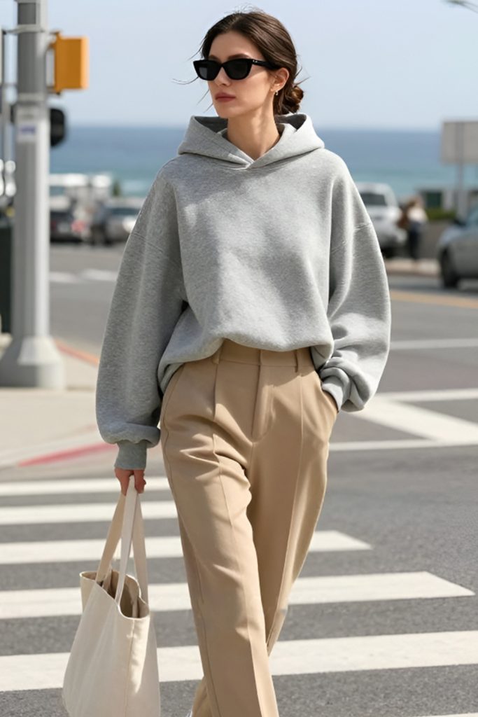 Cashmere Hoodie with Tailored Wool Trousers