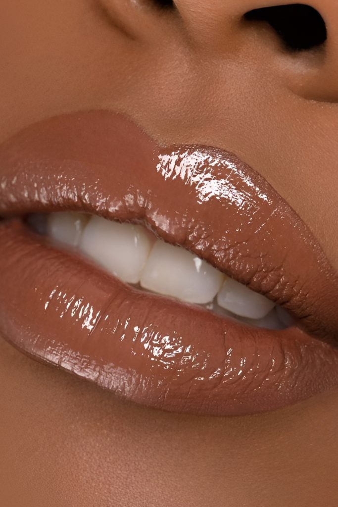 Cinnamon Nude Lipstick with Clear Gloss