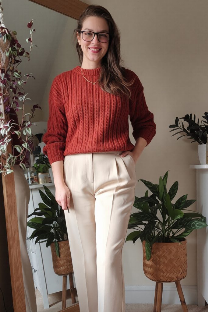 Fine Knit Sweater with Slim Trousers