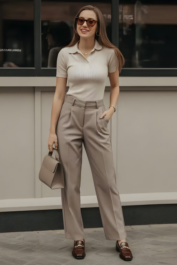 Knit Polo with Pleated Trousers and Loafers