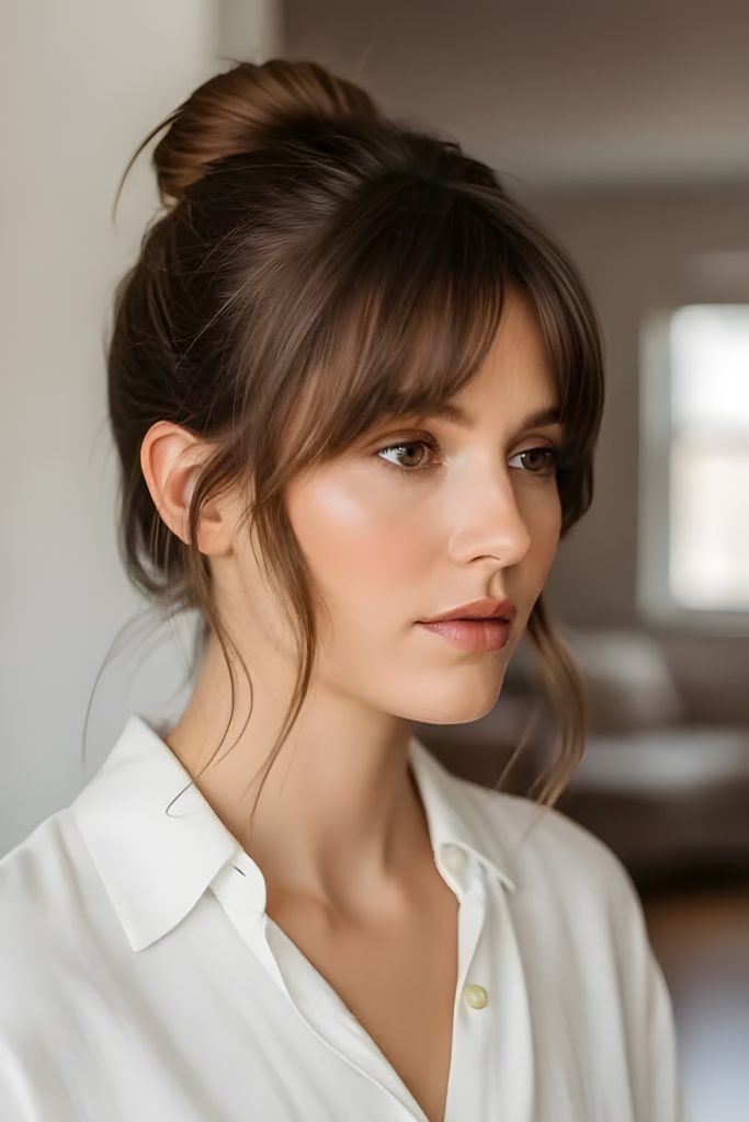 Low Bun With Curtain Bangs vs Wispy Bangs