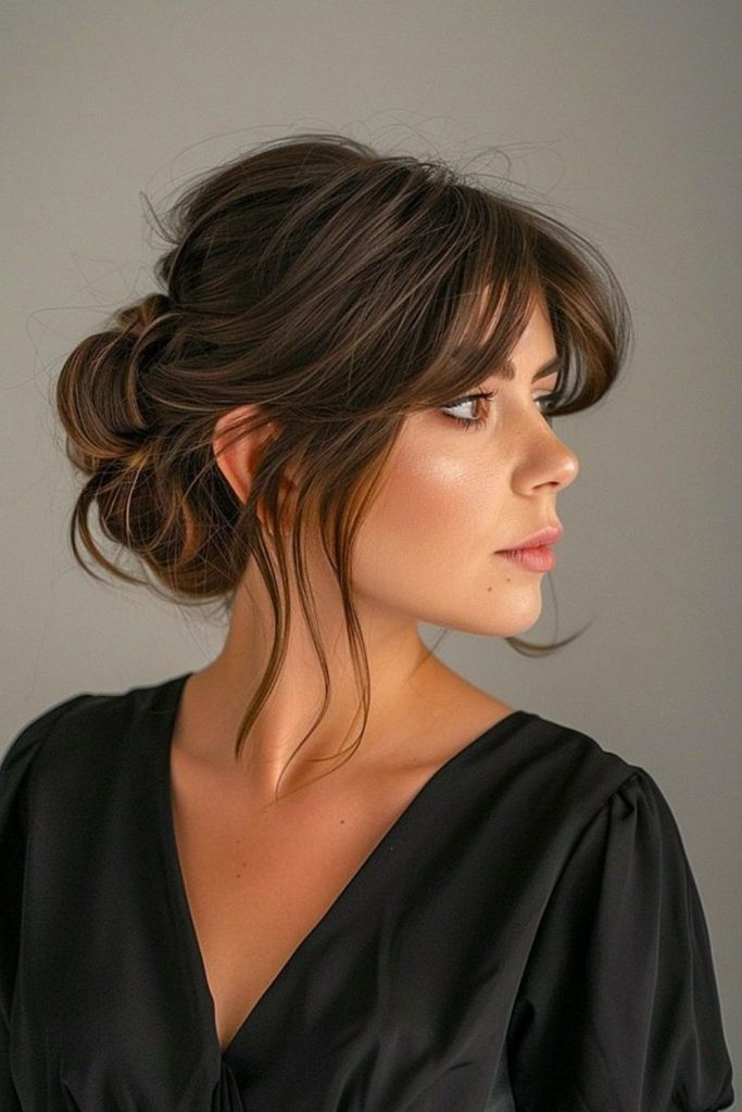 Messy Bun with Soft Curtain Bangs