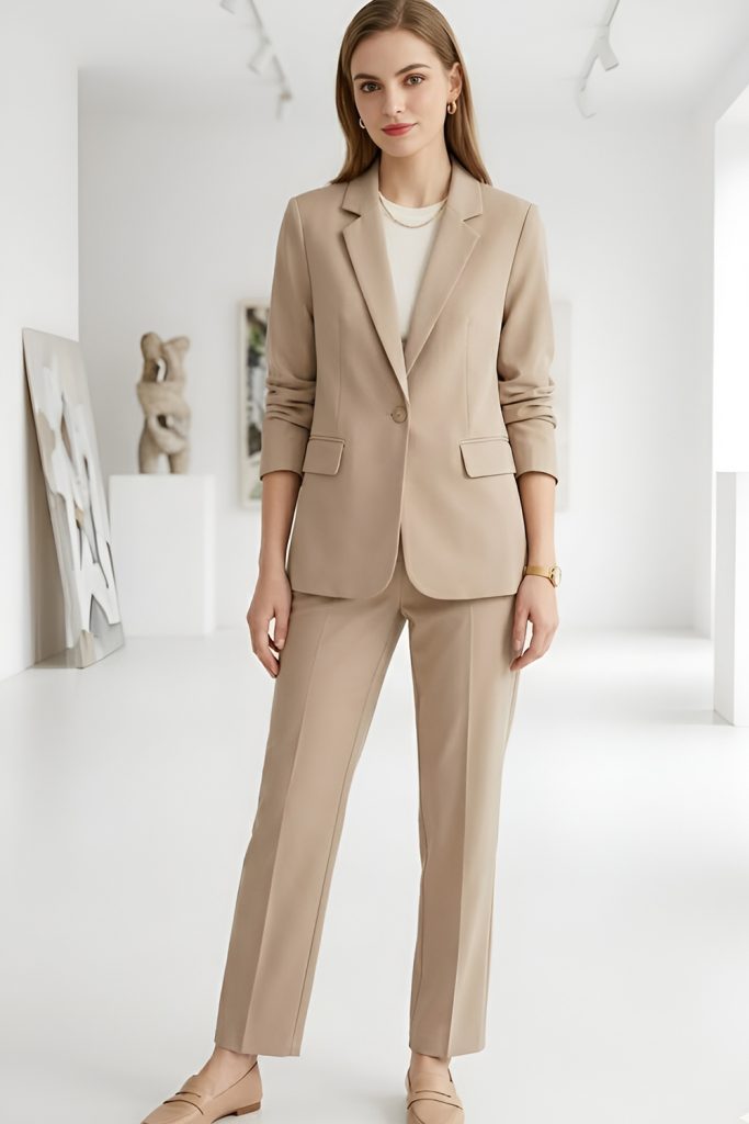 Monochromatic Neutral Outfit with Breathable Fabrics