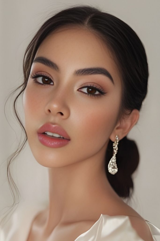 Neutral Beige Lips with Champagne Gloss