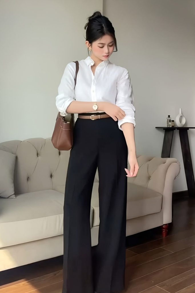 Oxford Shirt with Rolled Sleeves and Tailored Trousers