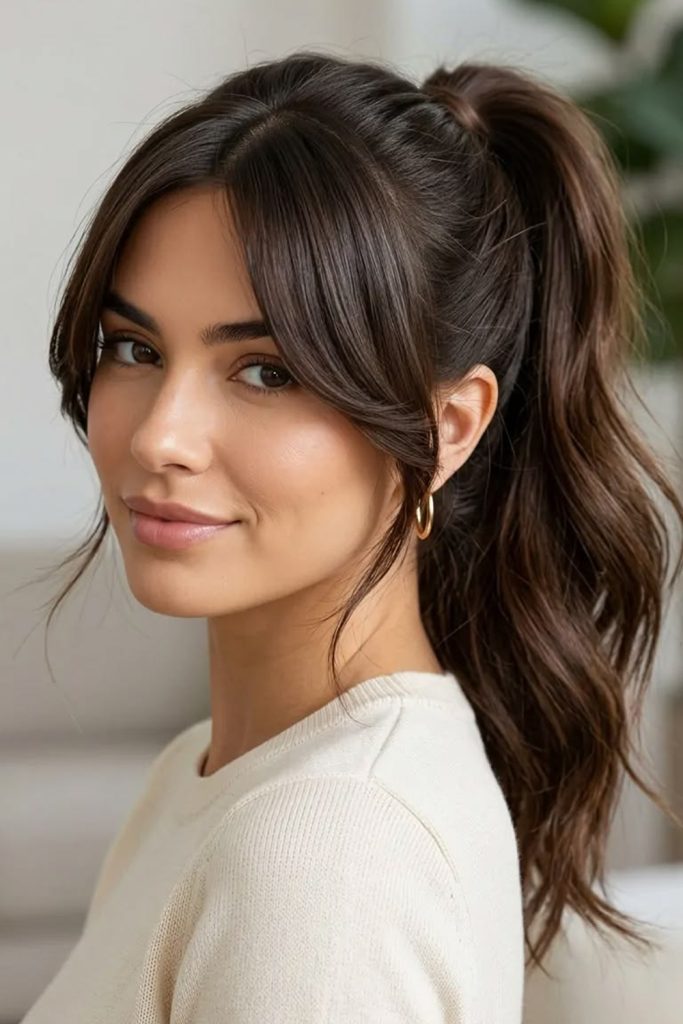 Polished Ponytail with Curtain Bangs